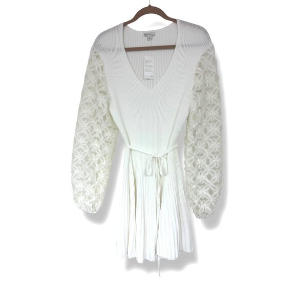 Cato Off-White Ribbed‎ Sweater Dress Long Sleeves with Tie Size XL New Knit - Picture 3 of 9